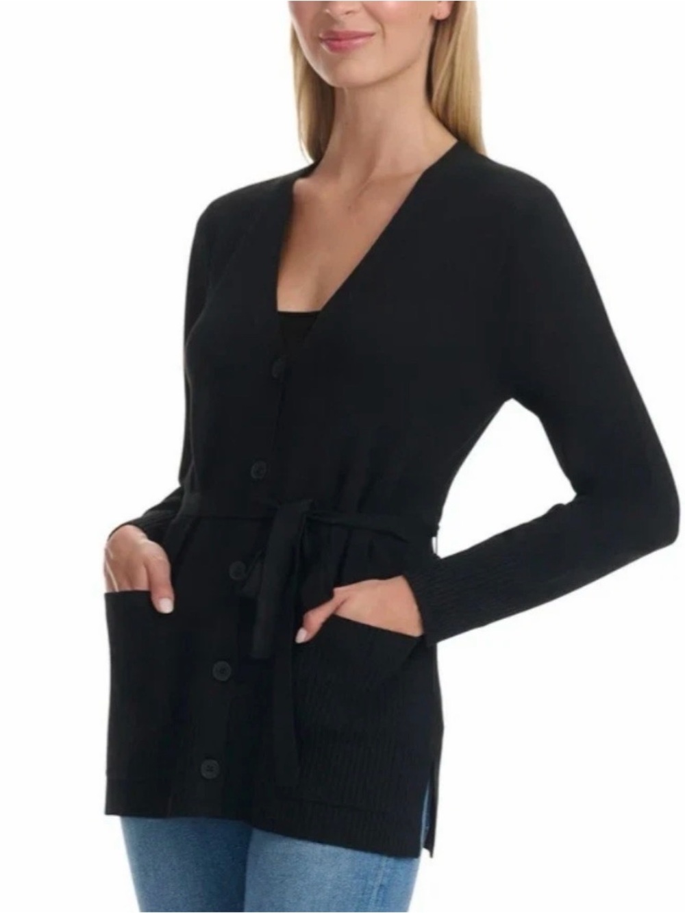 Splendid Black V-Neck Button Front Cardigan (S)